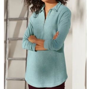 Aqua green Soft Surrounding 1/5 Zip Pullover Sweater Cozy Tunic Ethereal Medium